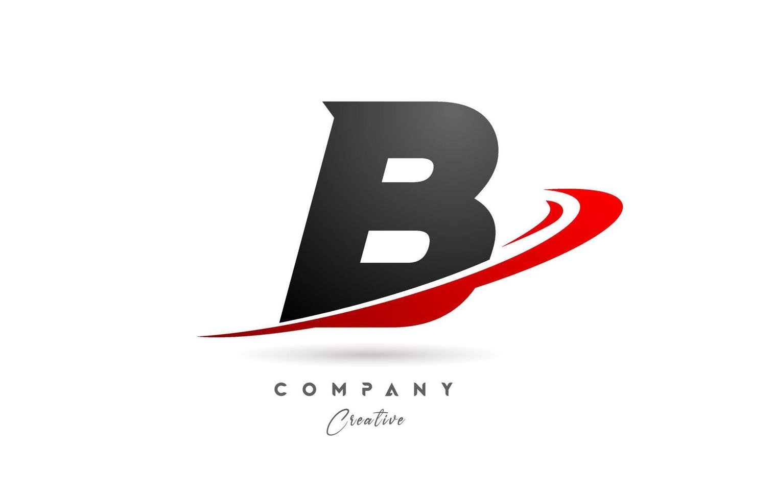 black grey B alphabet letter logo icon design with red swoosh. Creative template for company and business vector