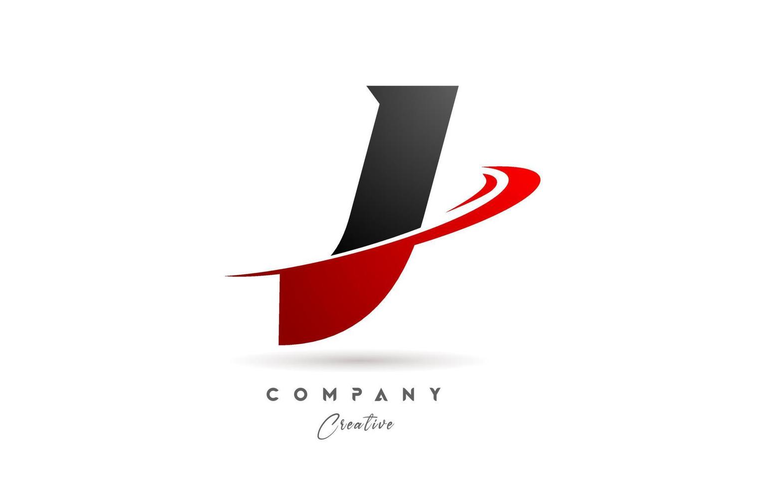 black grey J alphabet letter logo icon design with red swoosh. Creative template for company and business vector