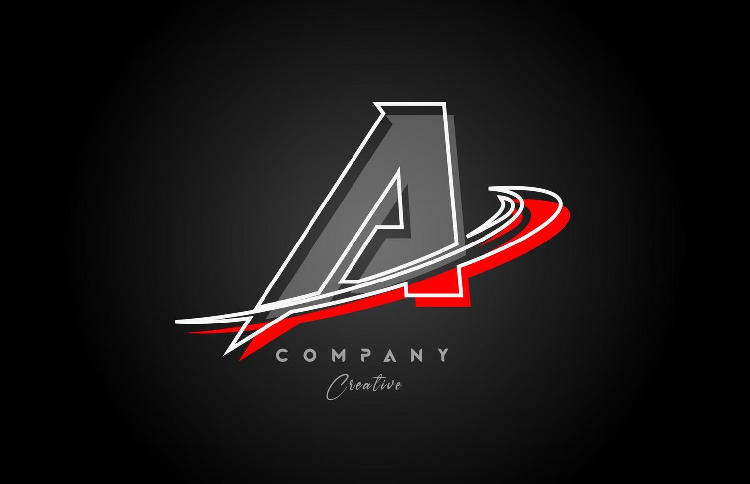 red grey line A alphabet letter logo icon design with swoosh and shadow. Creative template for company and business vector