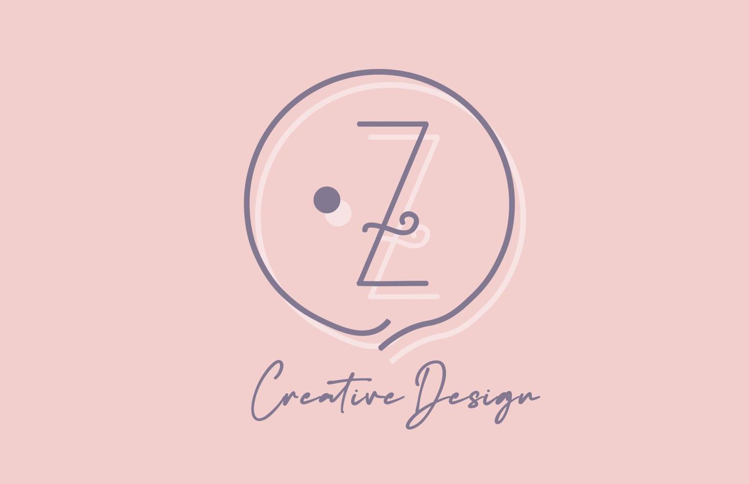 Z alphabet letter logo icon design with line dot and vintage style. Pink blue creative template for business and company vector