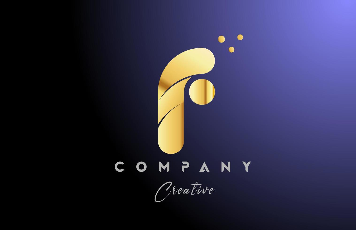 gold golden F alphabet letter logo icon design. Yellow blue color with dots. Creative template for company and business vector