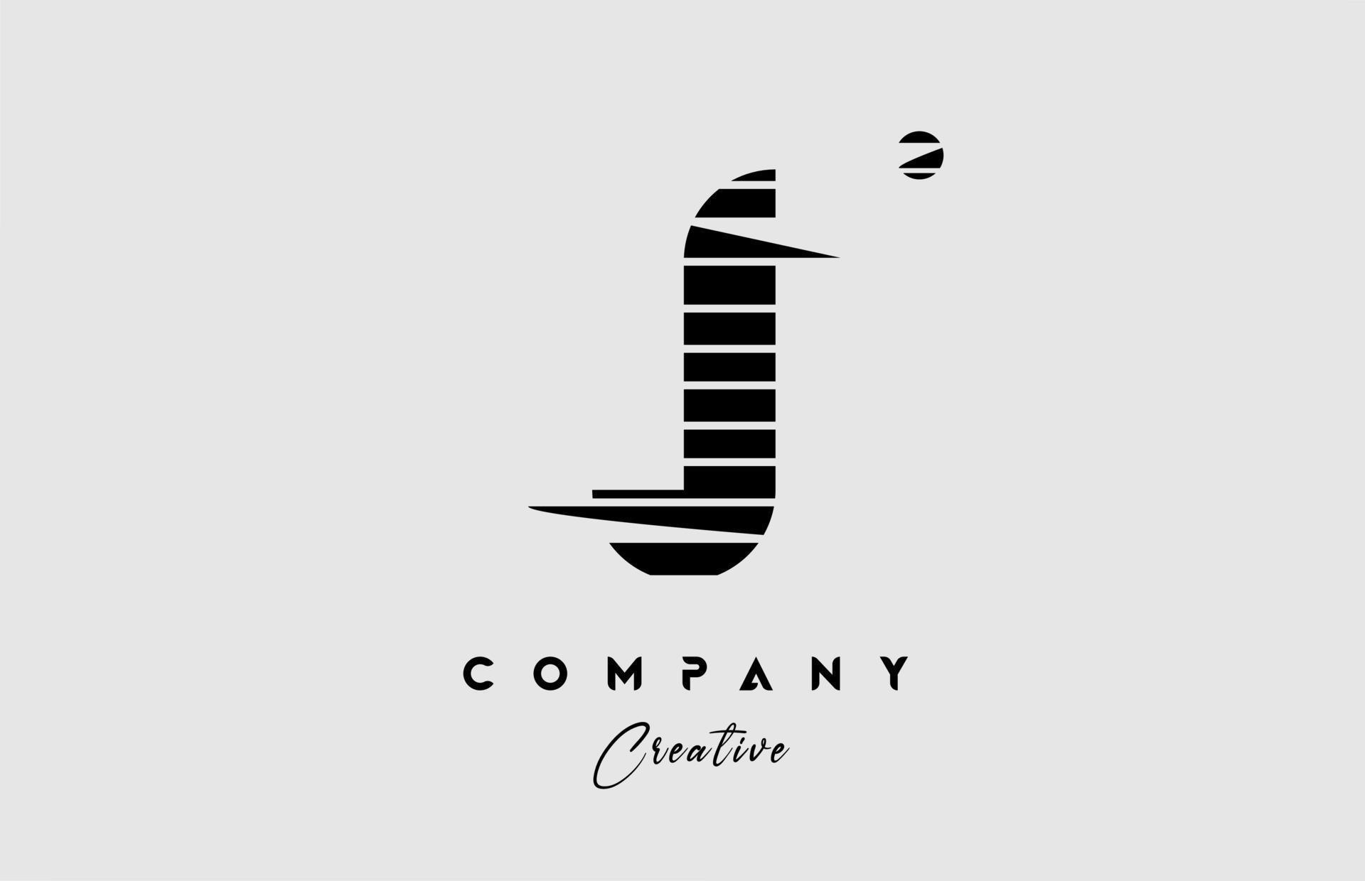 lines J alphabet letter logo icon design in black and white. Creative