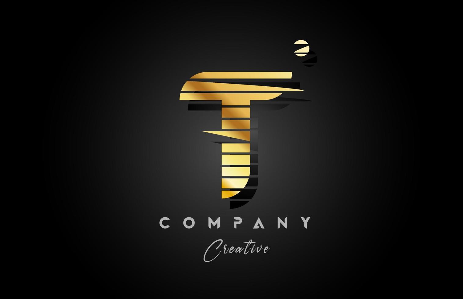 gold golden T alphabet letter logo icon design with line stripe and circle. Creative template for business and company vector