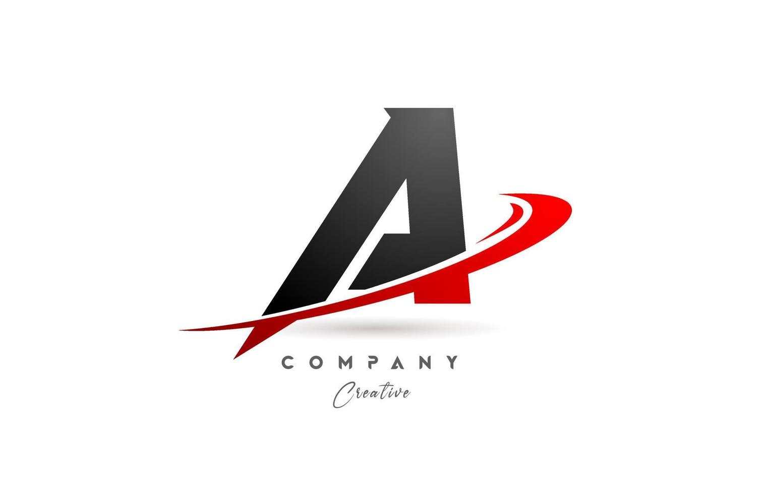 black grey A alphabet letter logo icon design with red swoosh. Creative template for company and business vector