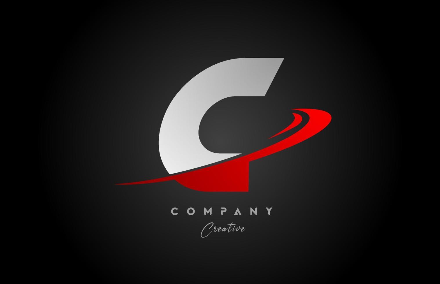 red swoosh C alphabet letter logo icon design with black grey color. Creative template for business and company vector