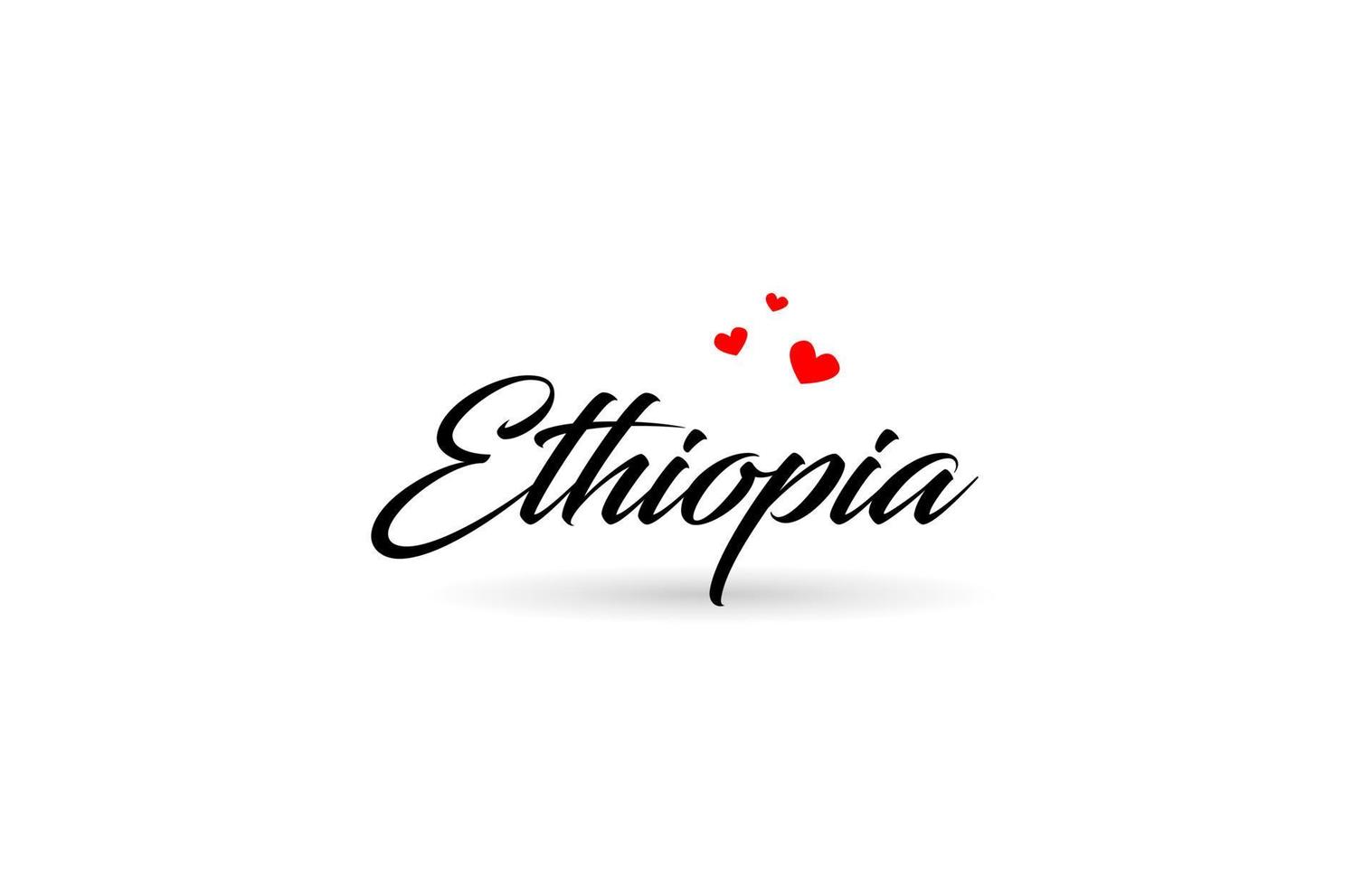 Ethiopia name country word with three red love heart. Creative typography logo icon design vector