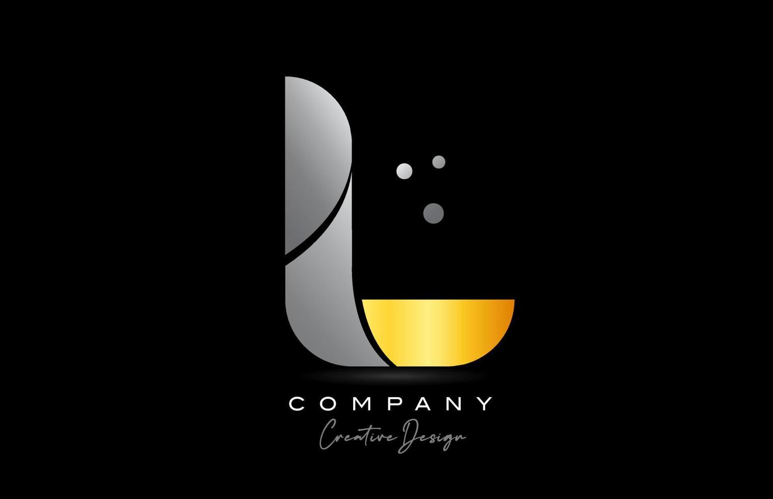 L yellow golden alphabet letter logo icon design with grey color. Creative template for company and business vector