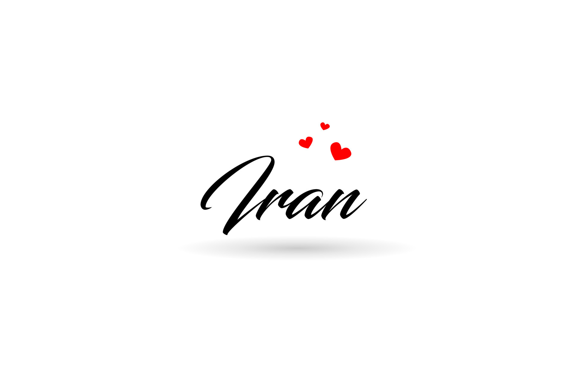 Iran name country word with three red love heart. Creative typography