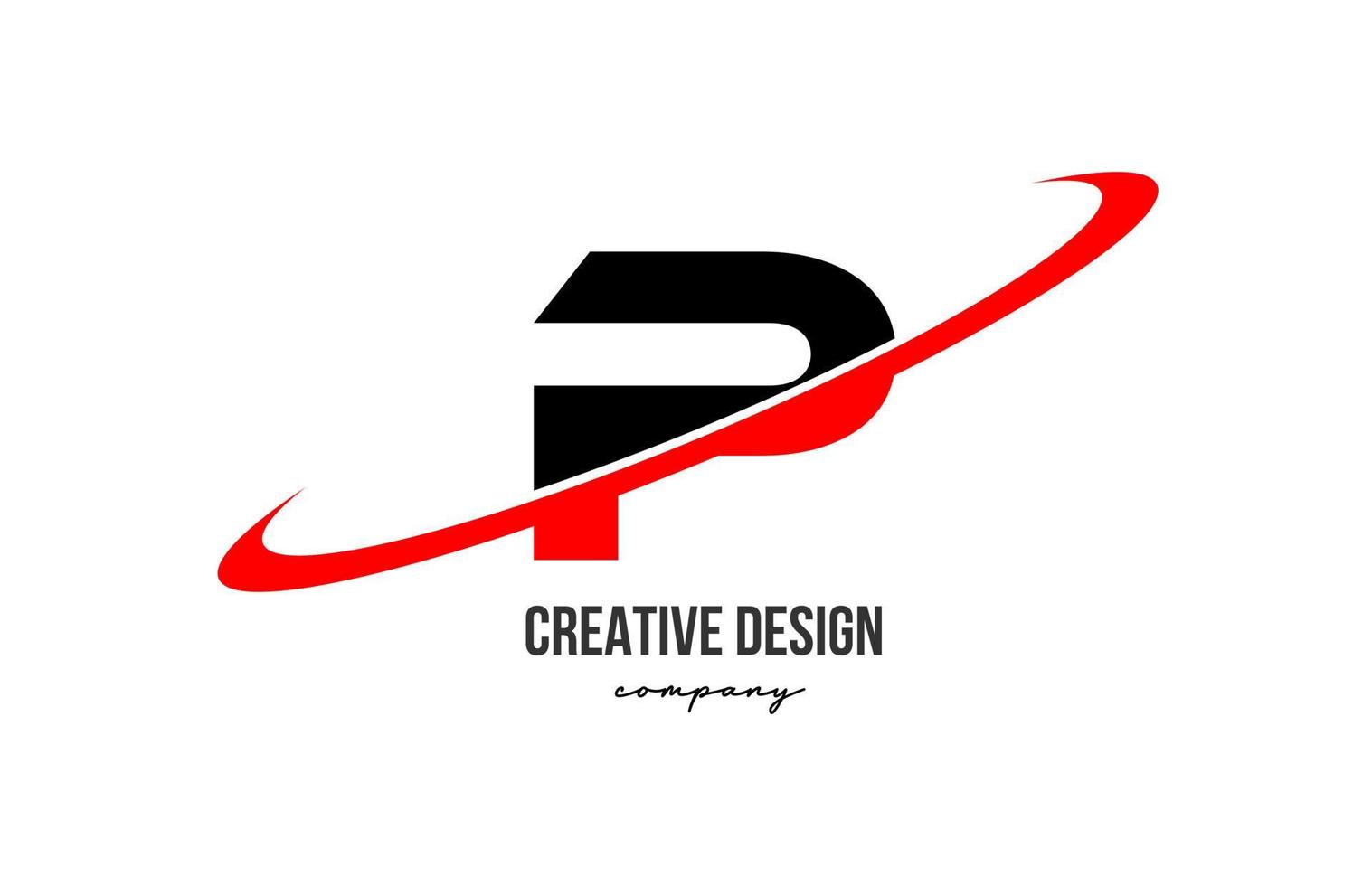 Red black P alphabet letter logo with big swoosh. Corporate creative template design for business and company vector