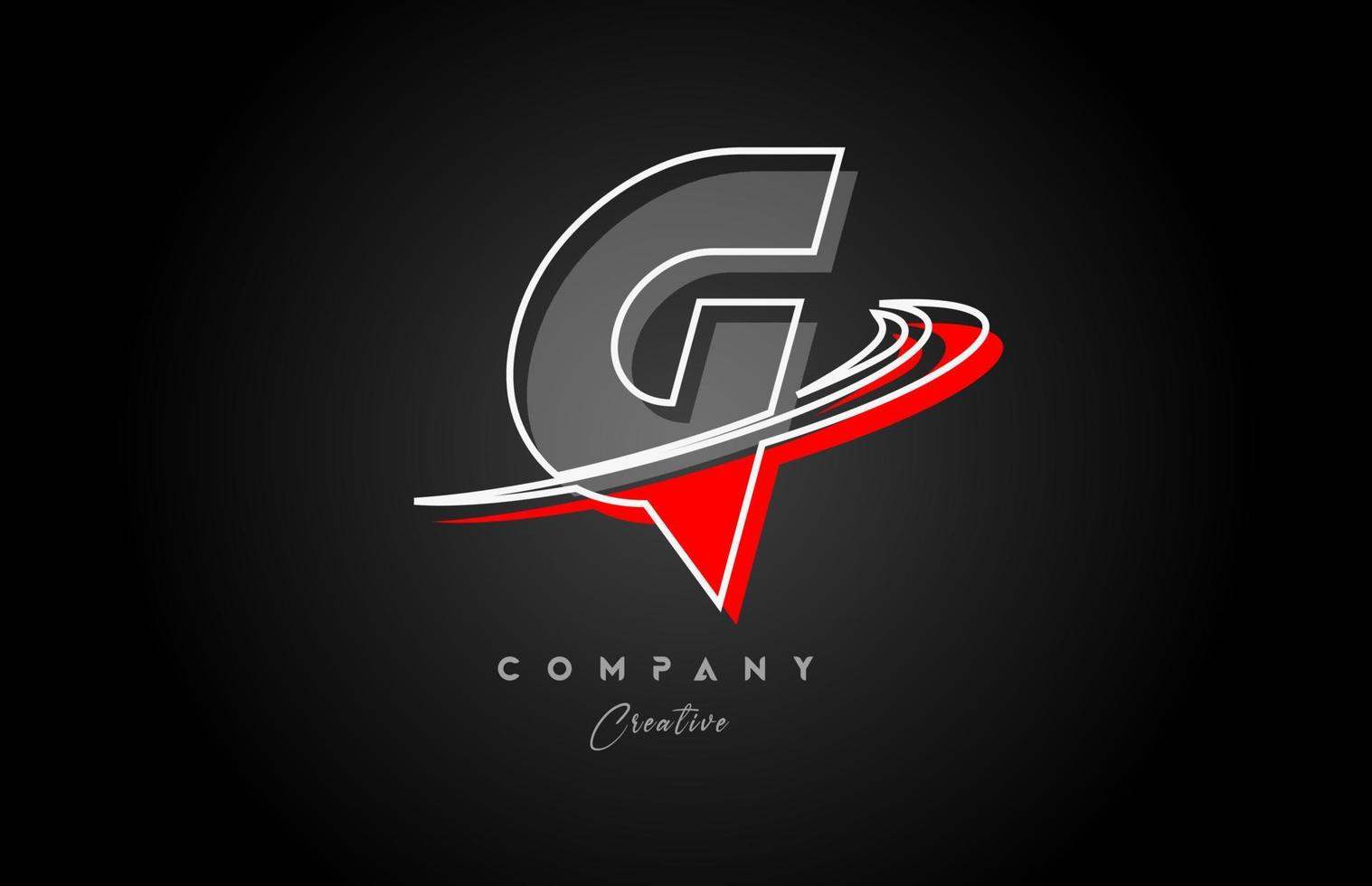 red grey line G alphabet letter logo icon design with swoosh and shadow. Creative template for company and business vector