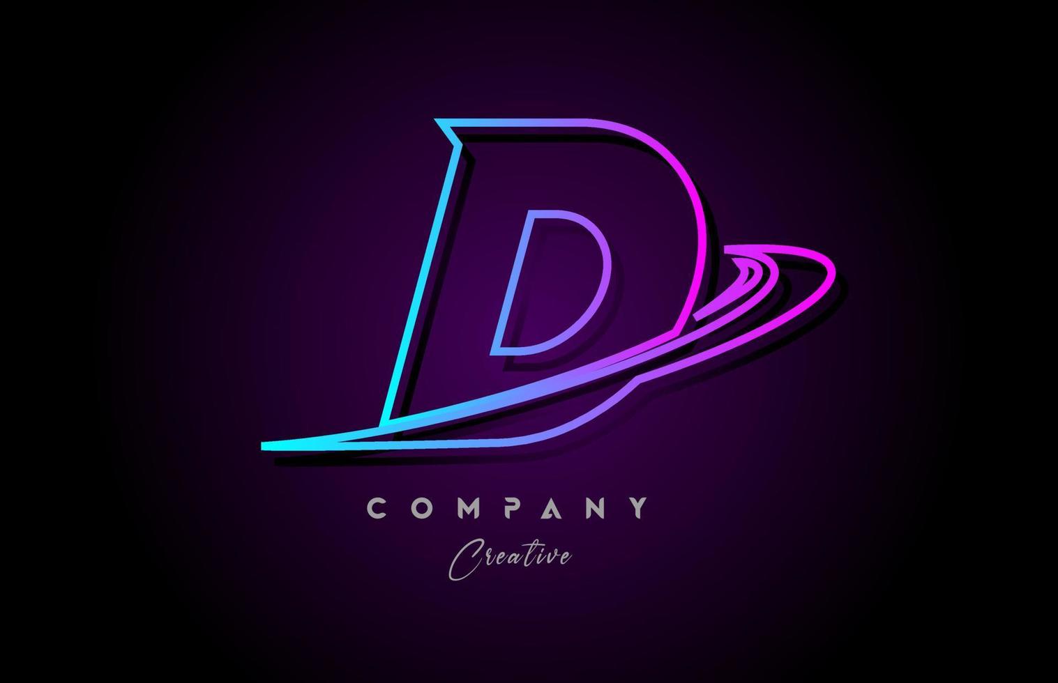 blue and pink alphabet D letter logo icon design with swoosh. Creative template for company and business vector