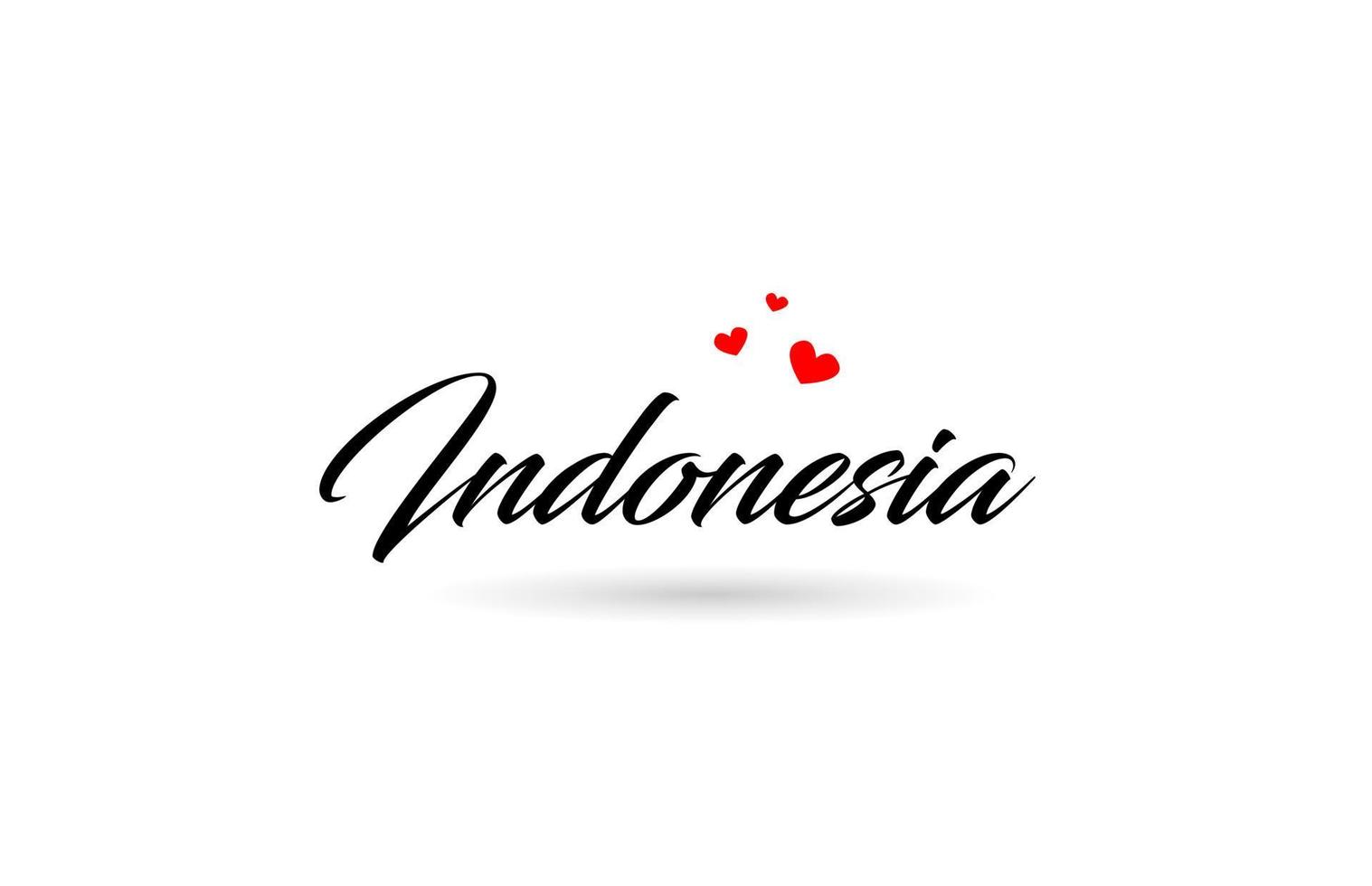 Indonesia name country word with three red love heart. Creative typography logo icon design vector