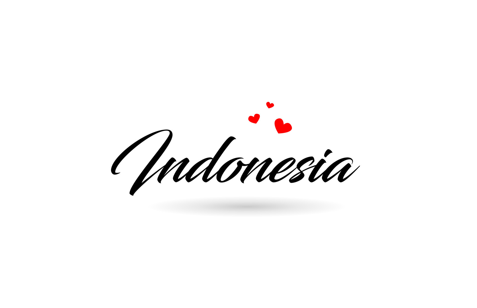 Indonesia name country word with three red love heart. Creative typography logo icon design