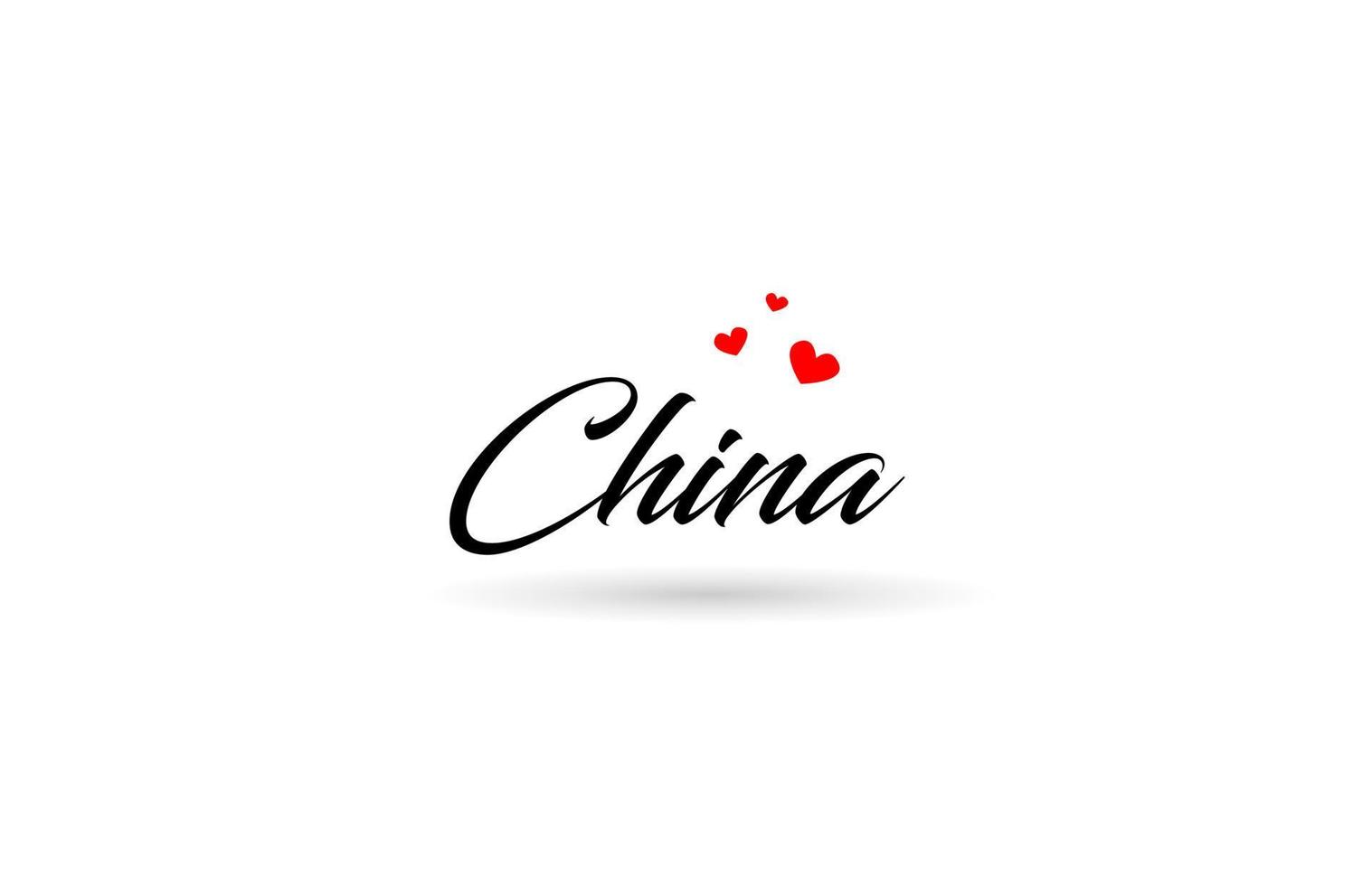 China name country word with three red love heart. Creative typography