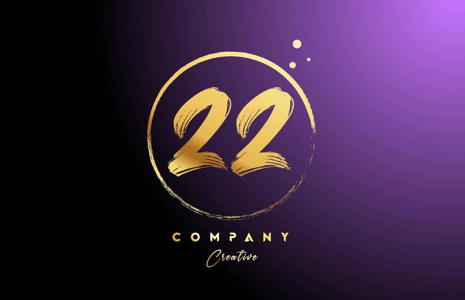 golden golden 22 number letter logo icon design with dots and circle. Grunge creative gradient template for company and business vector