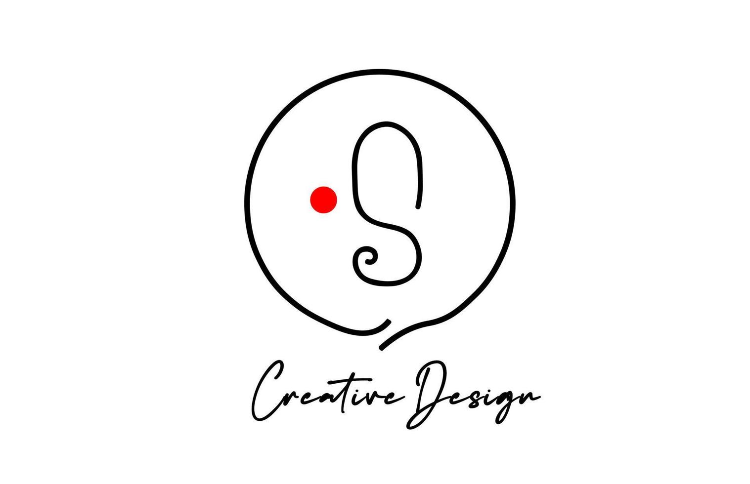 black and white S alphabet letter logo icon design with line red dot and vintage style. Creative template for business and company vector