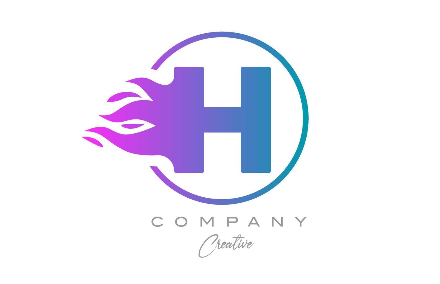 pink H alphabet letter icon for corporate with purple flames. Design with  suitable for a company logo vector