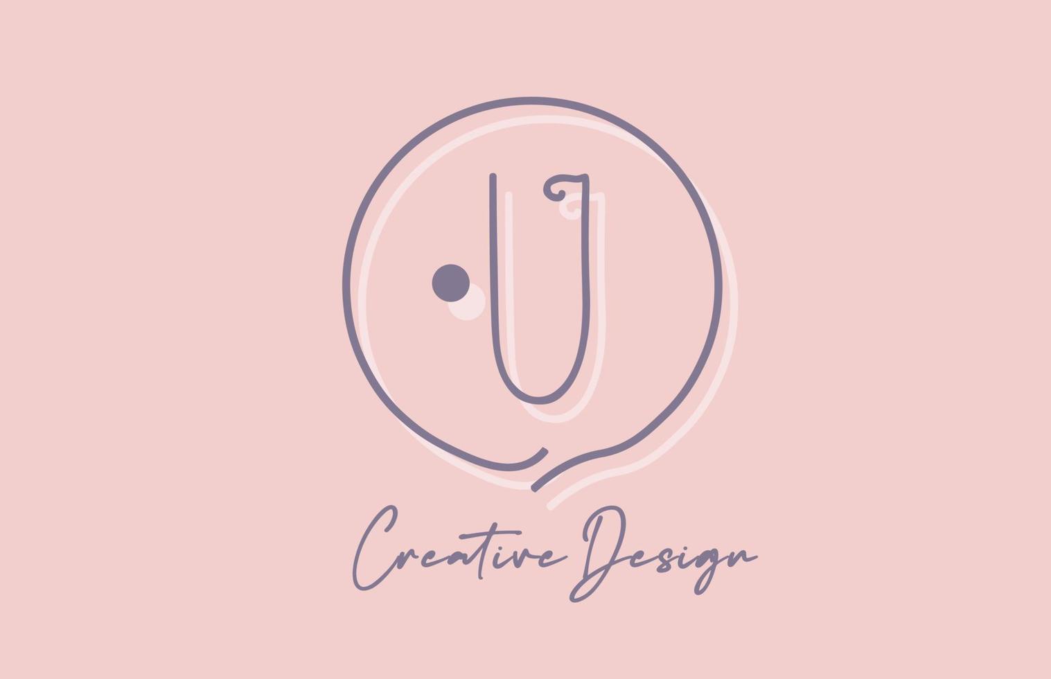 U alphabet letter logo icon design with line dot and vintage style. Pink blue creative template for business and company vector