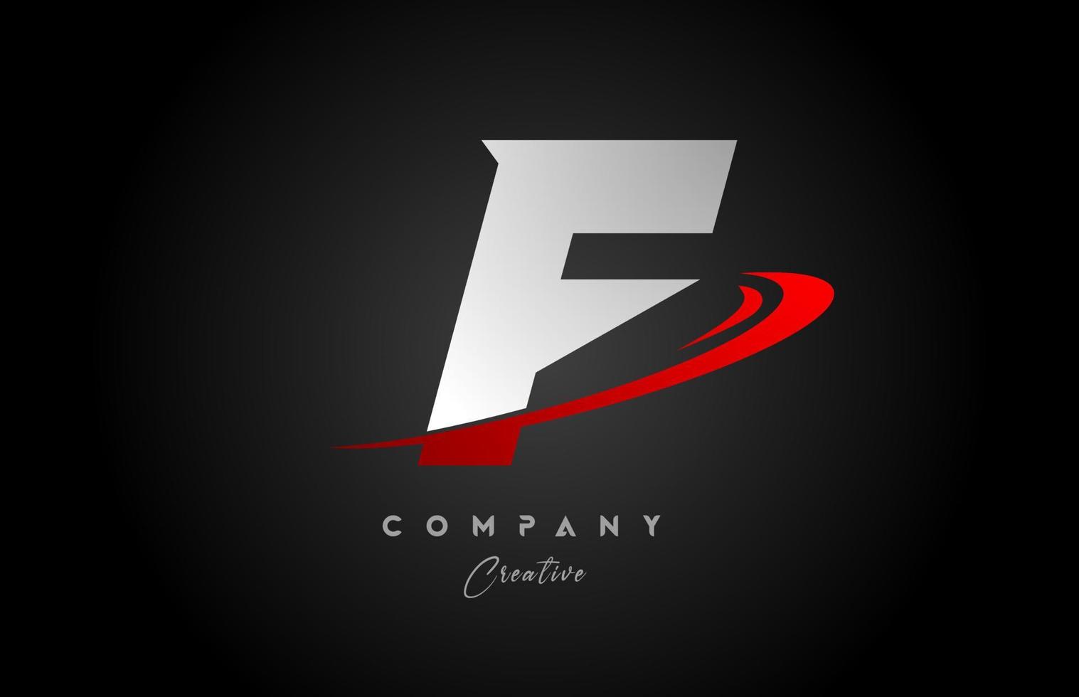 red swoosh F alphabet letter logo icon design with black grey color. Creative template for business and company vector