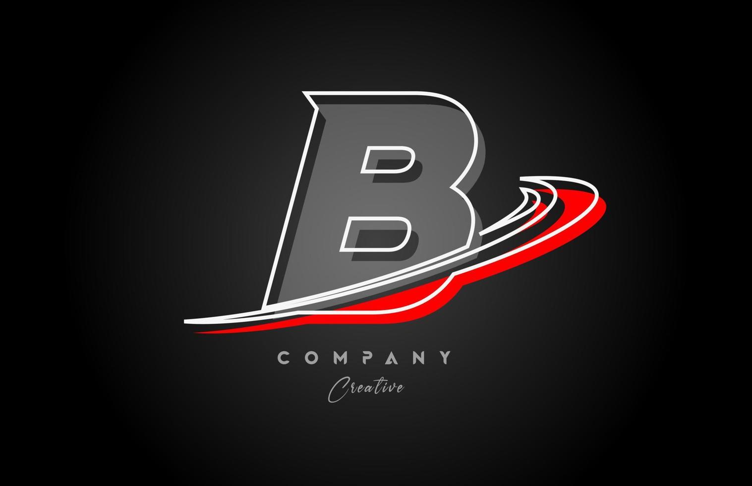 red grey line B alphabet letter logo icon design with swoosh and shadow. Creative template for company and business vector