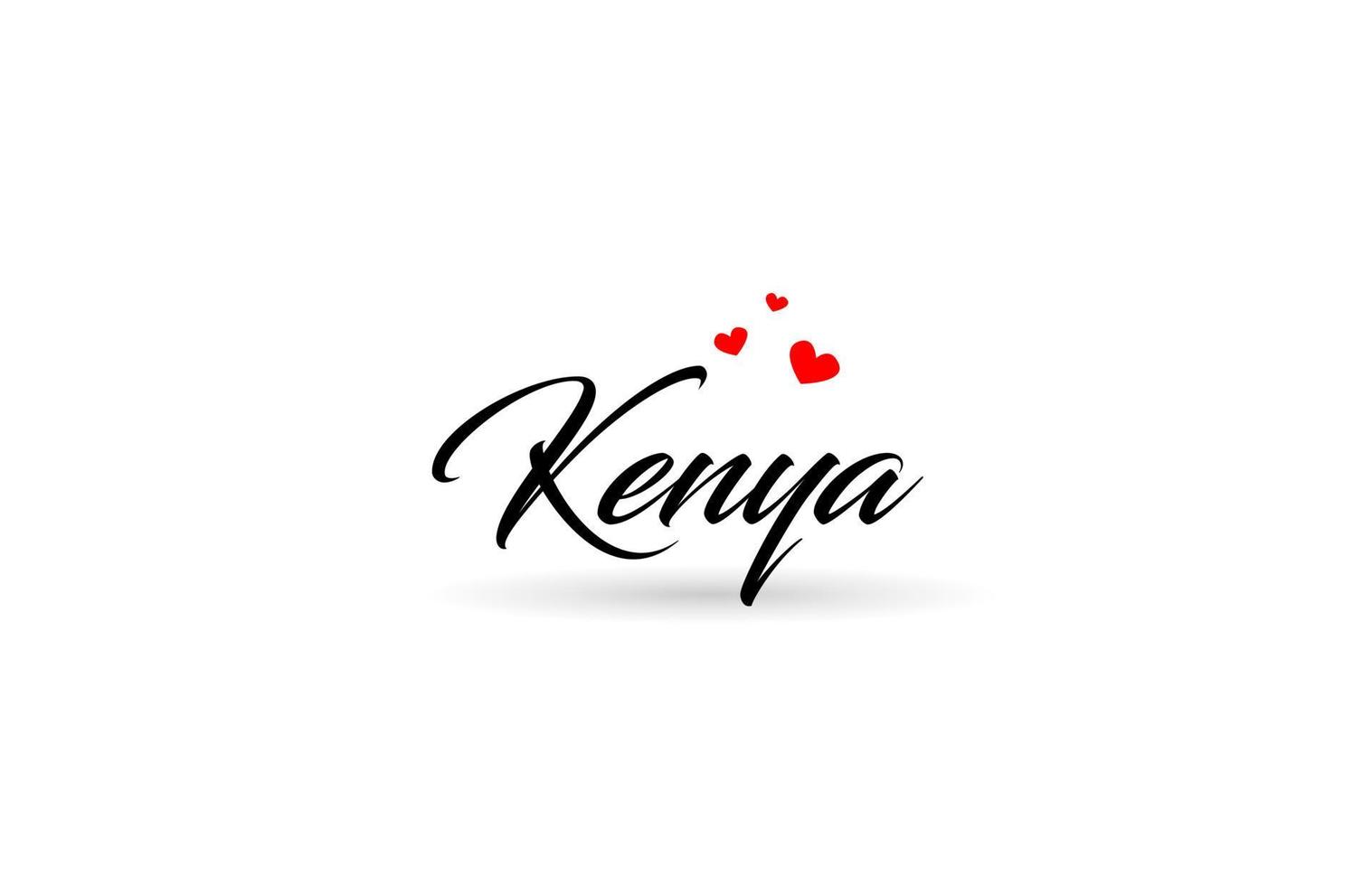 Kenya name country word with three red love heart. Creative typography logo icon design vector