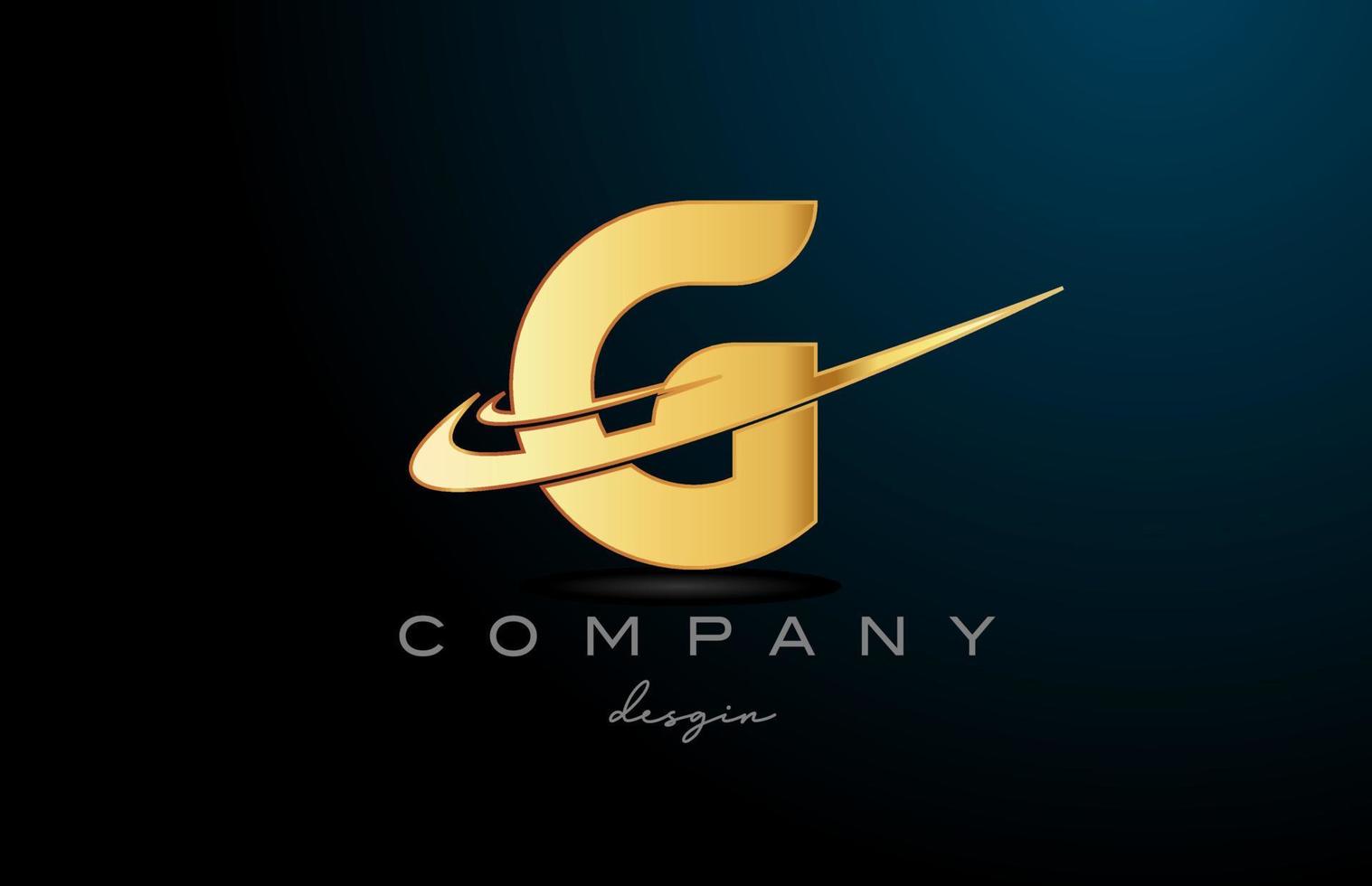 G alphabet letter logo with double swoosh in gold golden color. Corporate creative template design for company vector