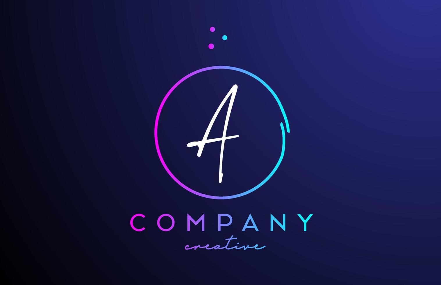 A handwritten alphabet letter logo with dots and pink blue circle. Corporate creative template design for business and company vector