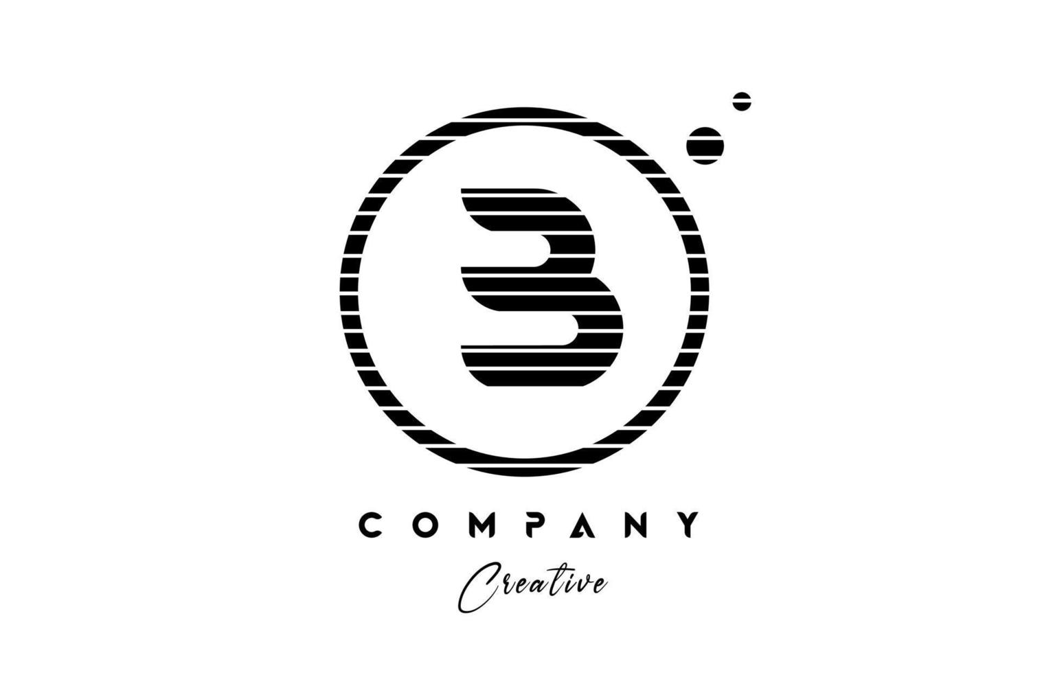 B alphabet letter logo icon design with line stripe and circle. Black and white creative template for company and business vector