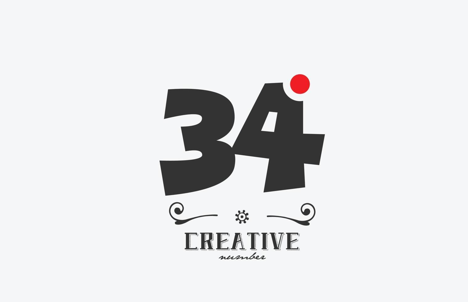 gris 34 número logo icono diseño con rojo punto. creativo modelo para empresa y negocio vector