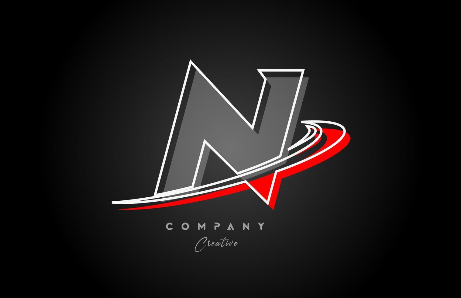 rojo gris línea norte alfabeto letra logo icono diseño con silbido y sombra. creativo modelo para empresa y negocio vector