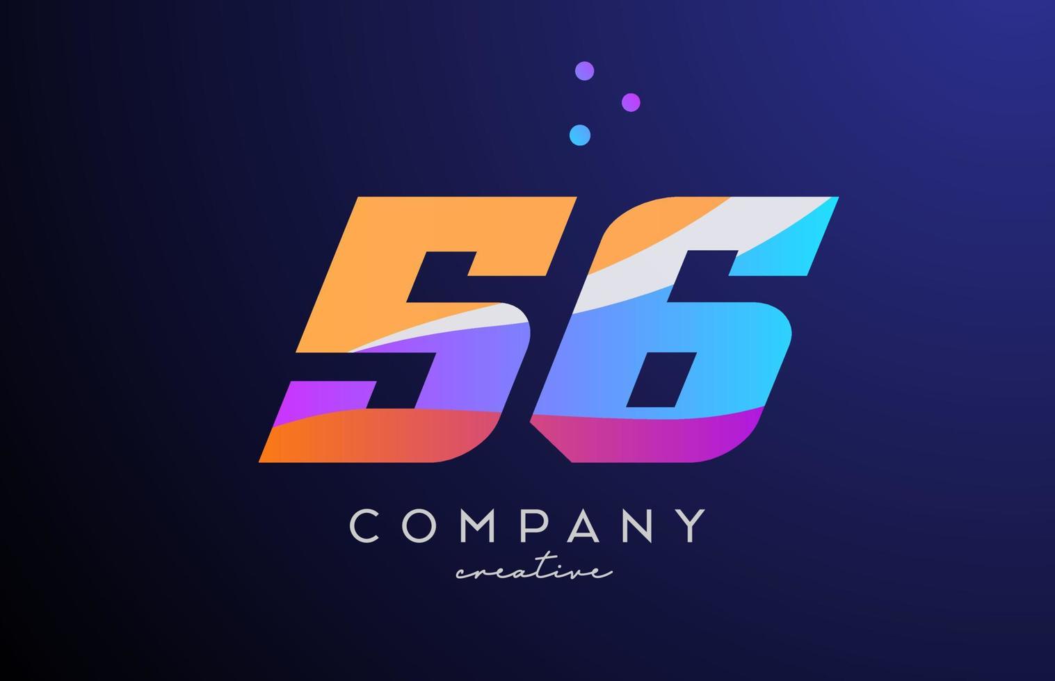 colored number 56 logo icon with dots. Yellow blue pink template design for a company and busines vector