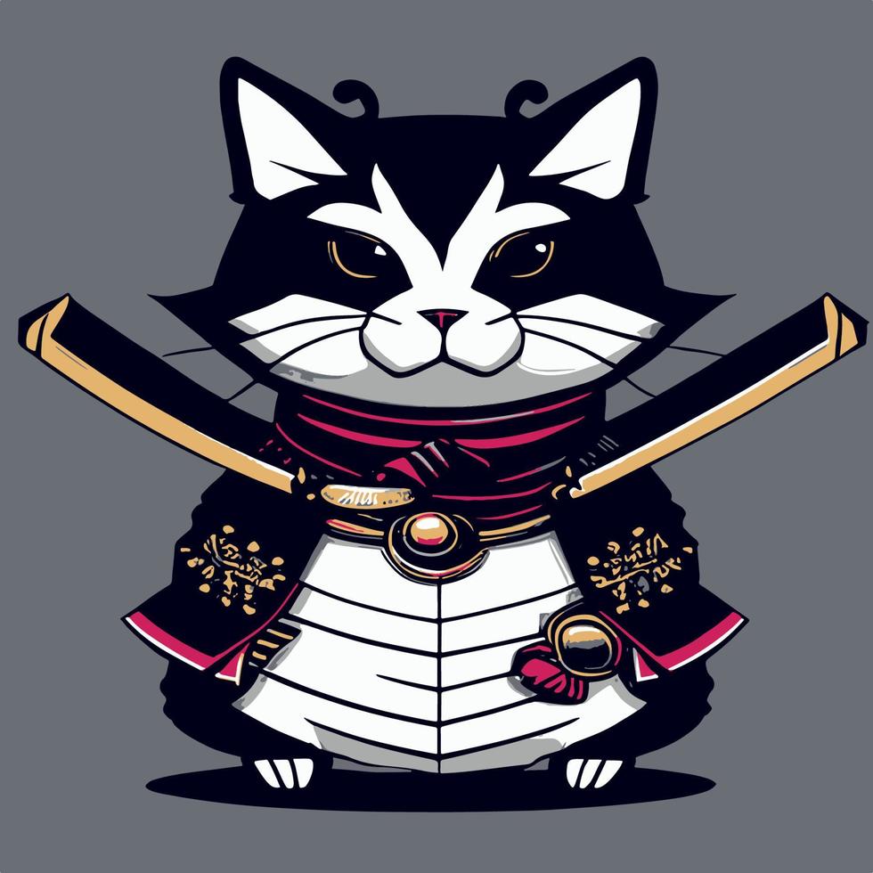 negro samurai gato vector