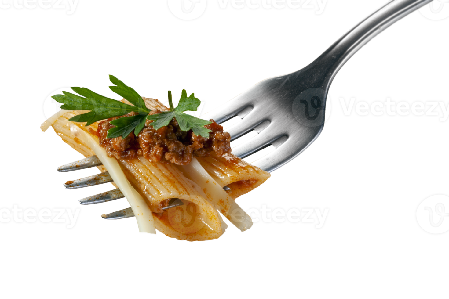 penne bolognese with parmesan cheese on a fork png