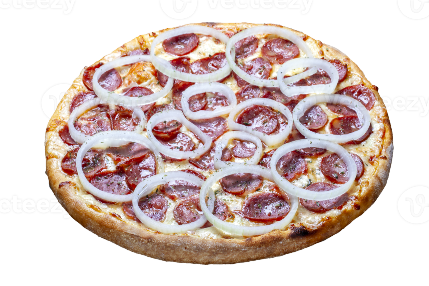 pepperoni Pizza con cebolla anillos png