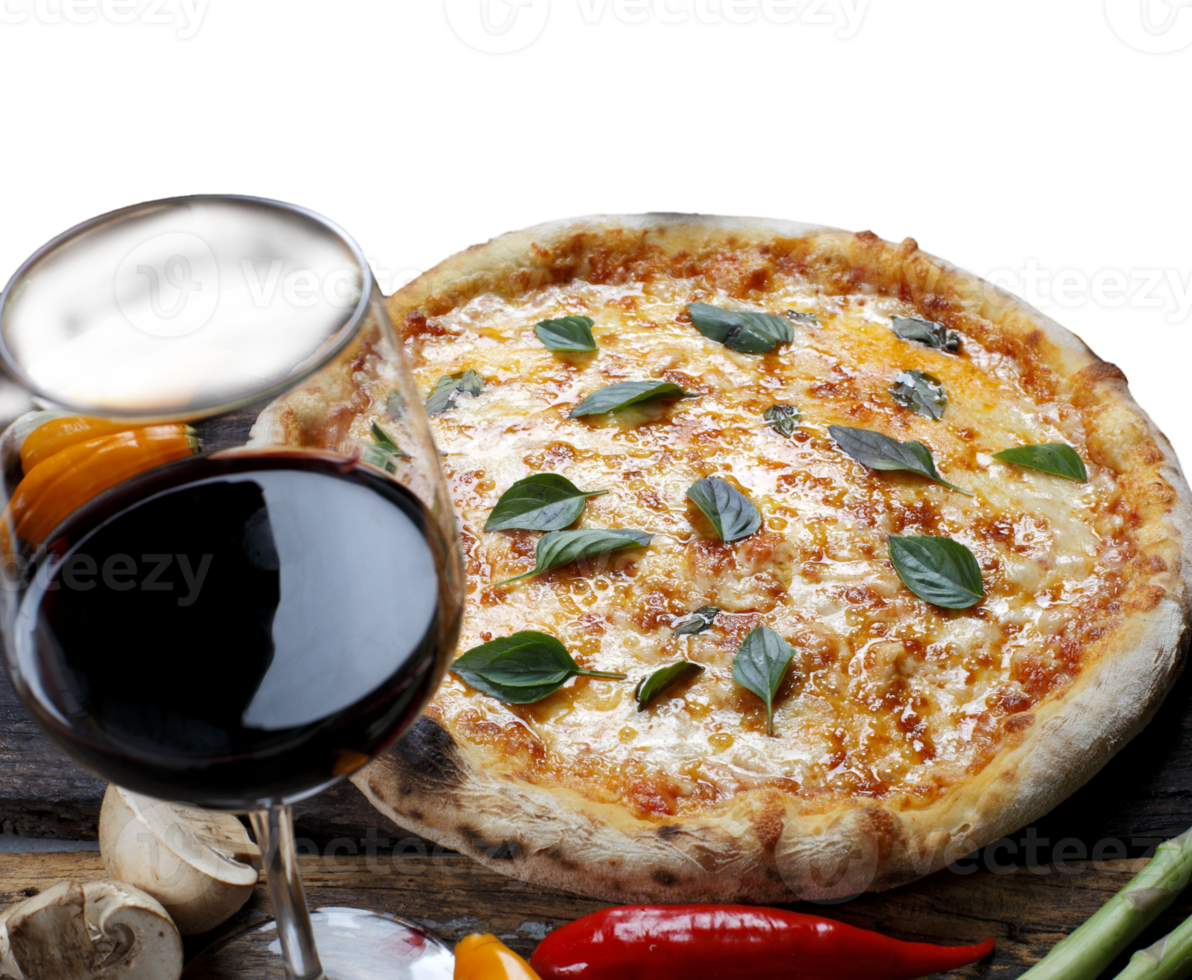 Pizza con vaso de rojo vino png