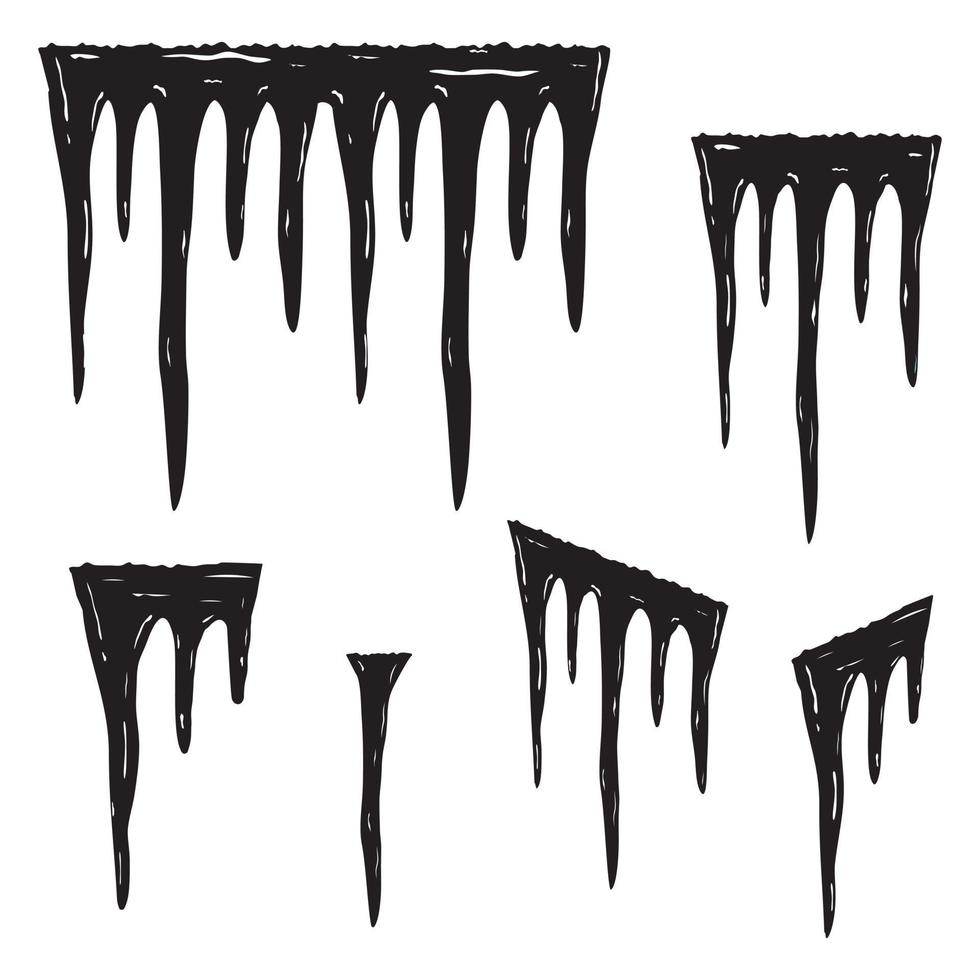 Set of ice icicles, black stencil icon, vector illustration in doodle style