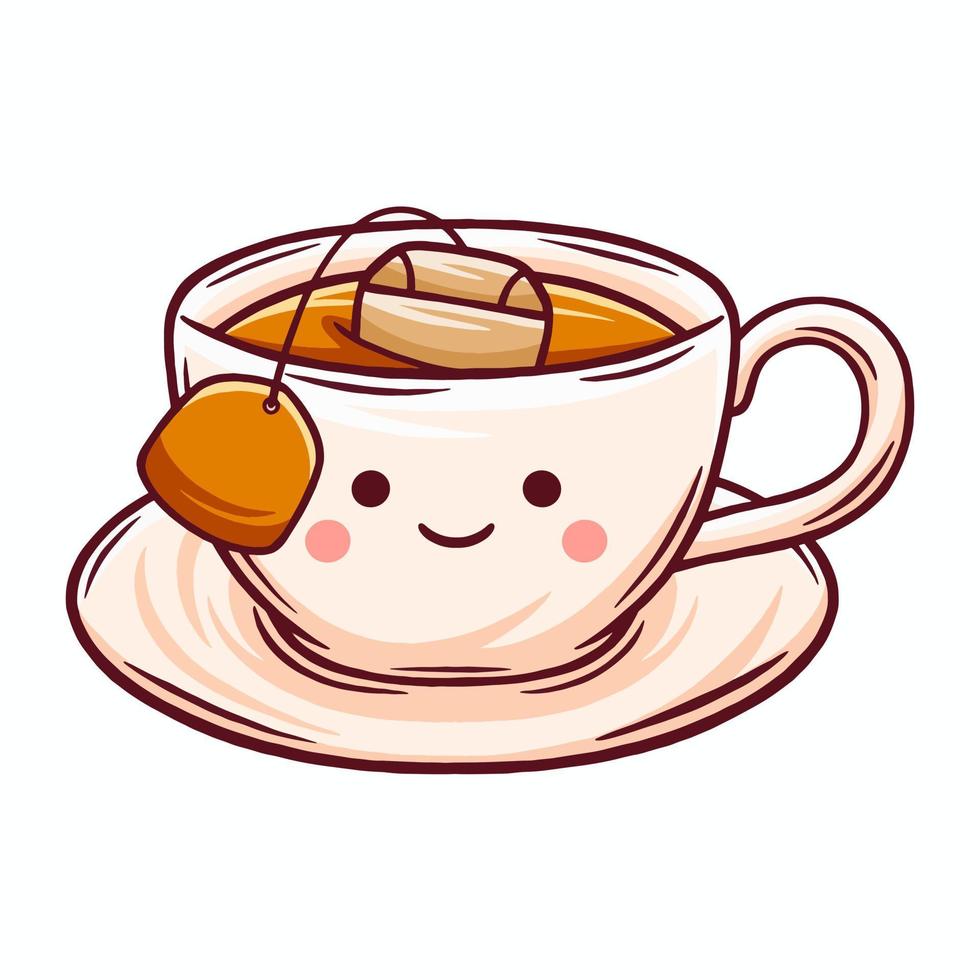 kawaii caliente té vector ilustración con sonriente cara