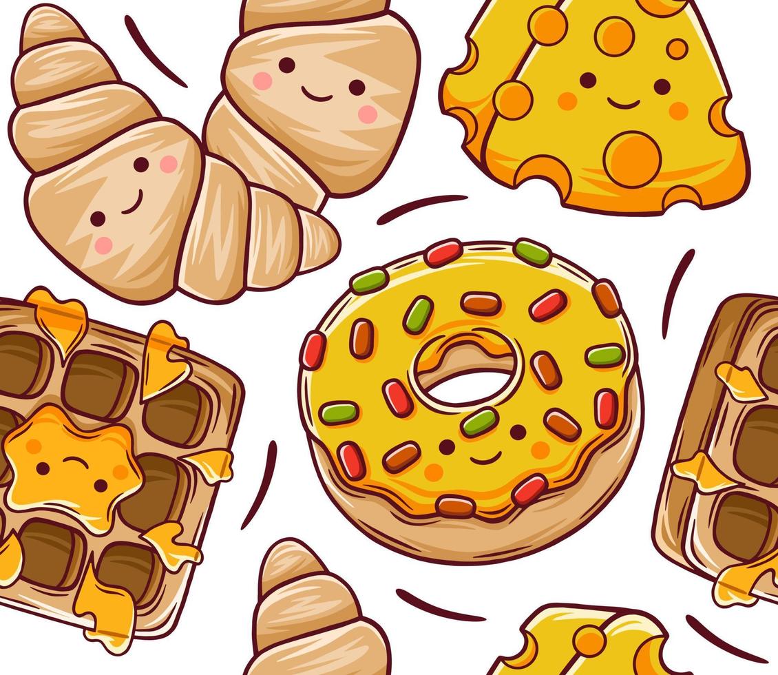 Kawaii Breakfast Seamless Pattern Vector Style