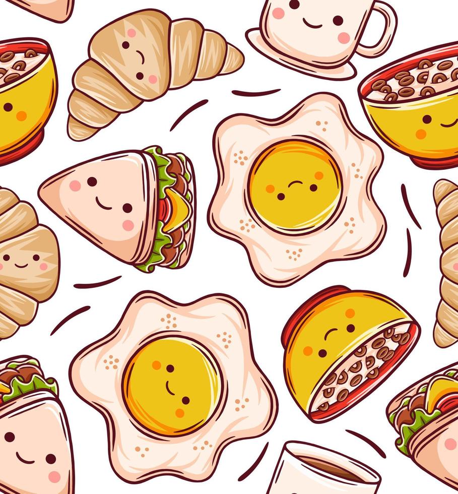 Kawaii Breakfast Seamless Pattern Vector Style