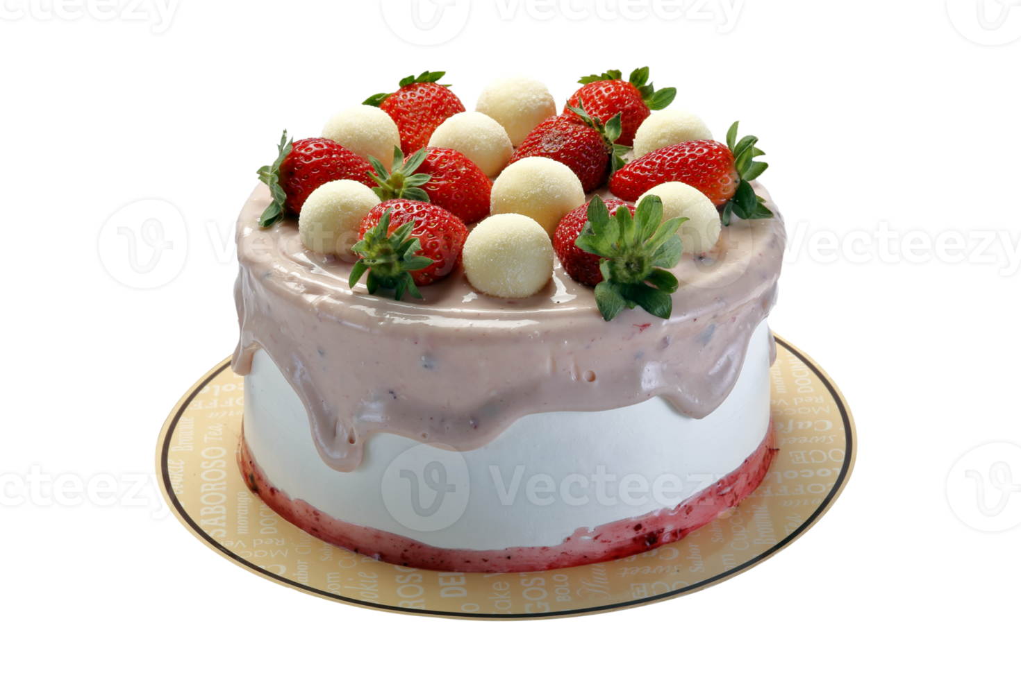 Cake with whipped cream and strawberries with Christmas decoration png