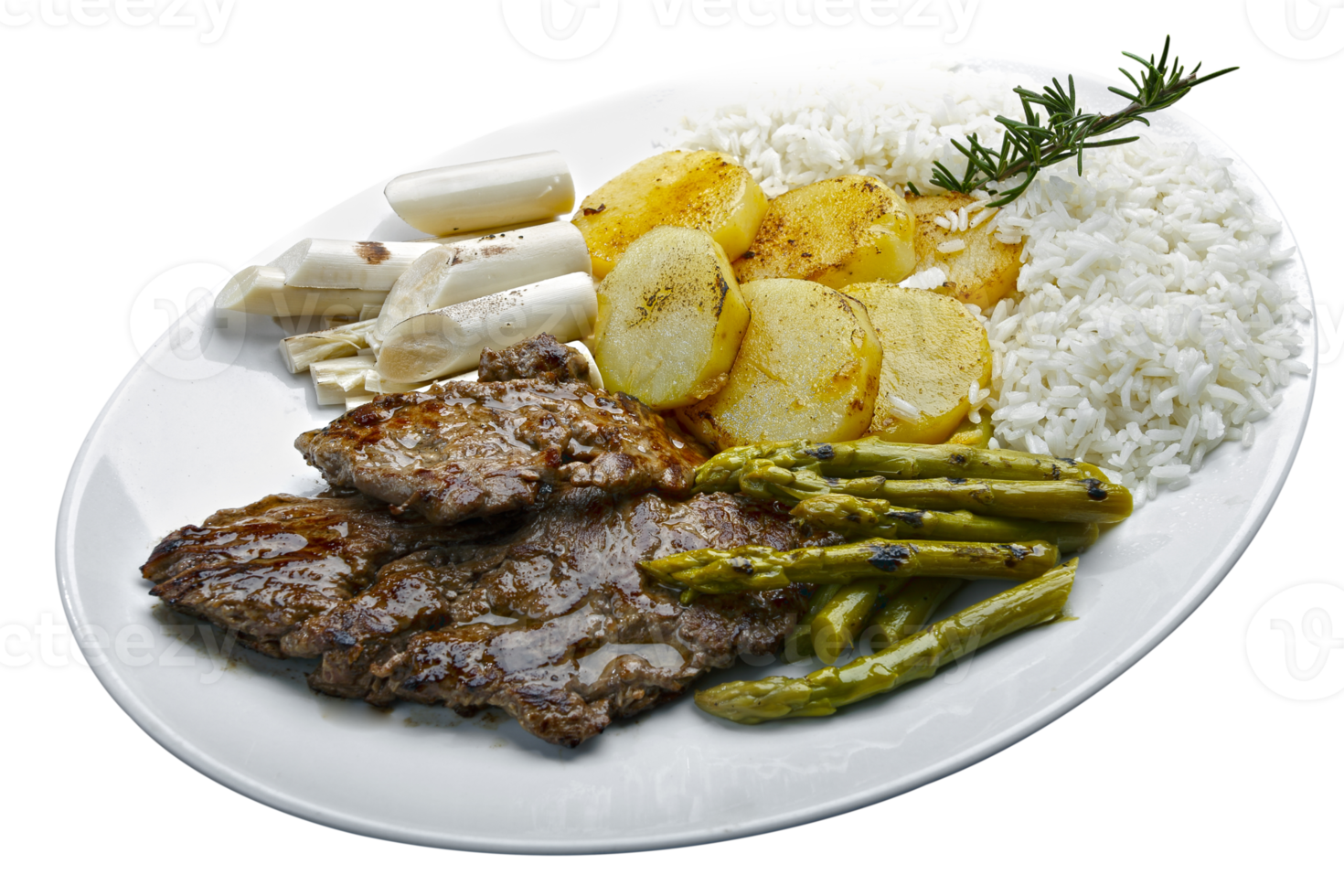 Beef asparagus, potatoes and rice png