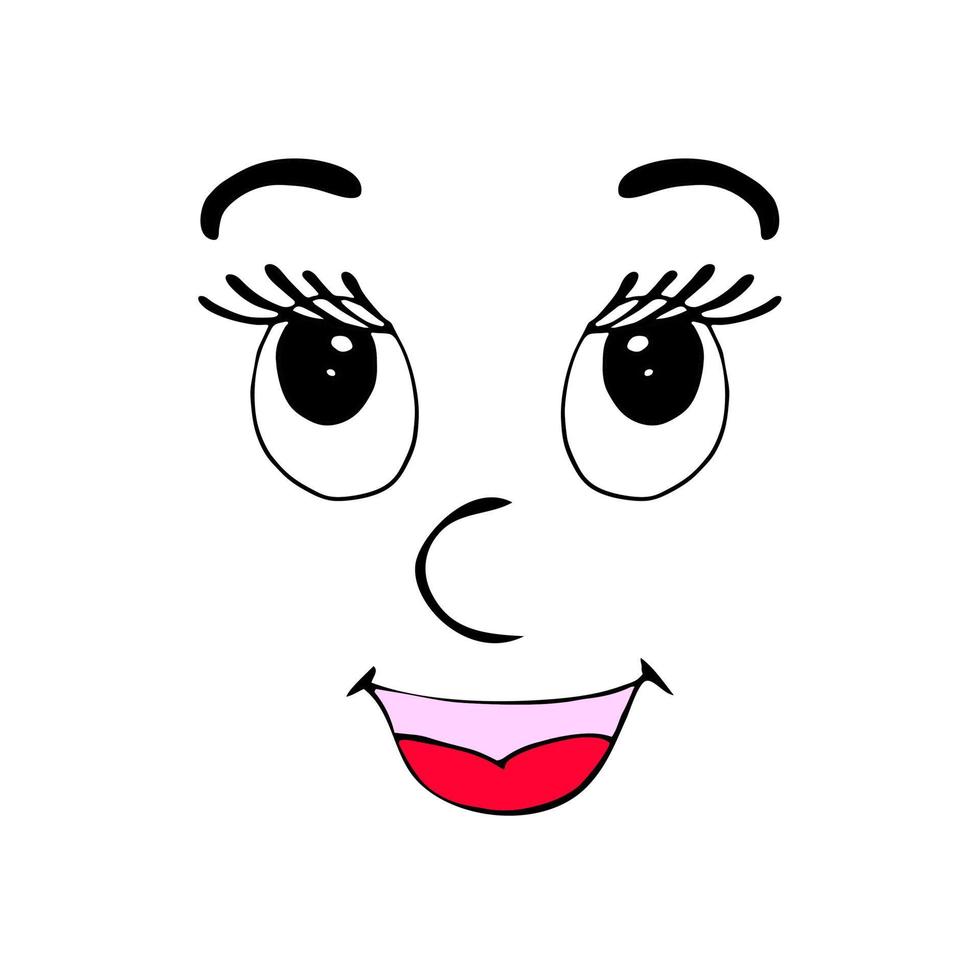 Hand drawn cartoon face, eyes, nose, mouth vector