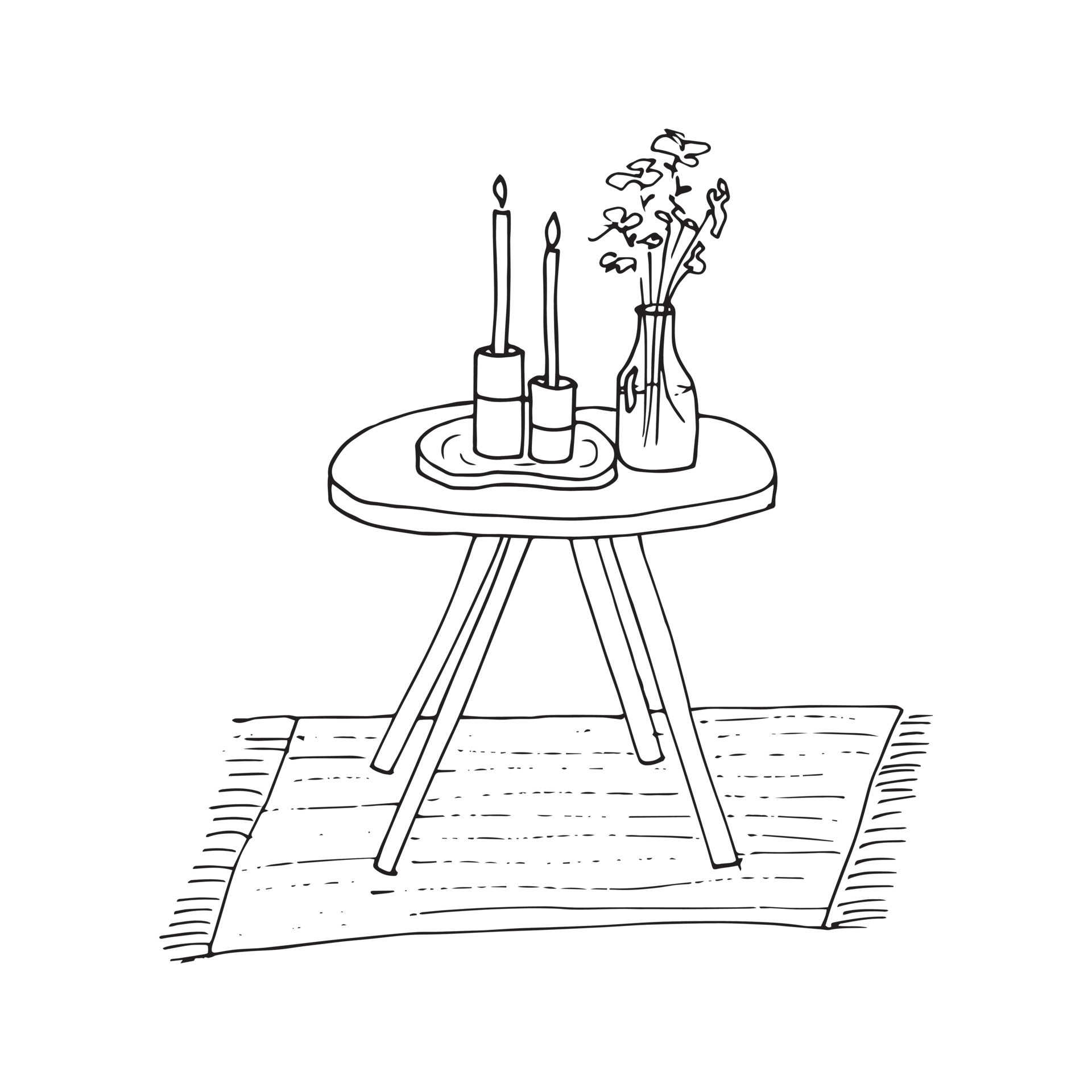 Hand drawn table with candles and flowers 21217265 Vector Art at Vecteezy