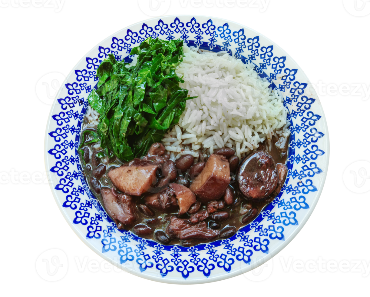 Traditional Brazilian feijoada with cabbage and rice png