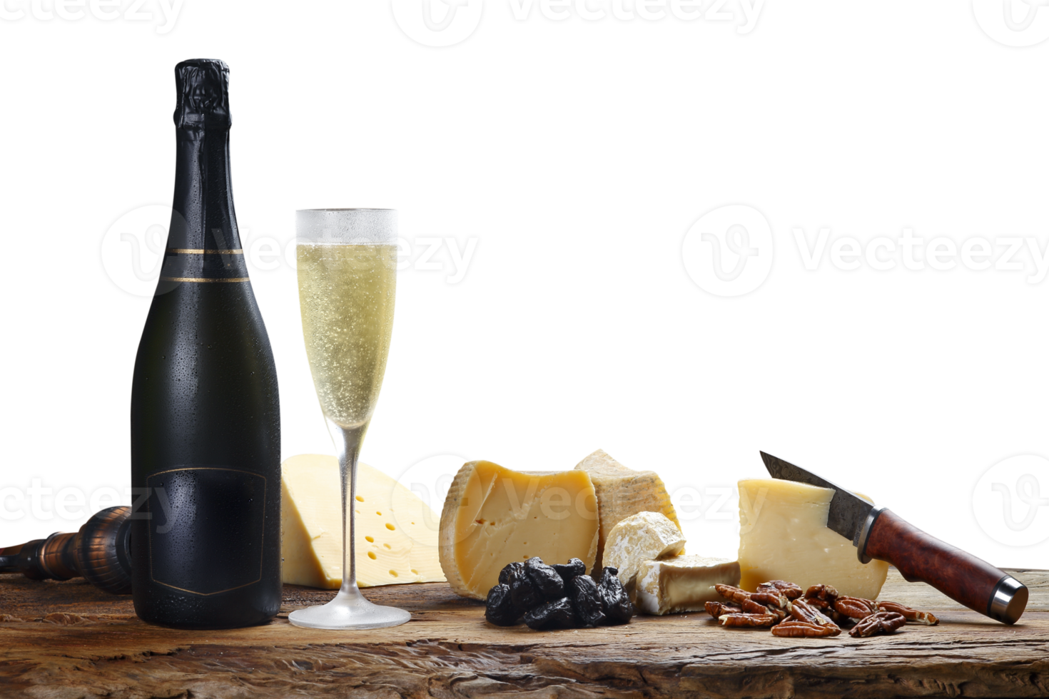 Champagne bottle with cheese png