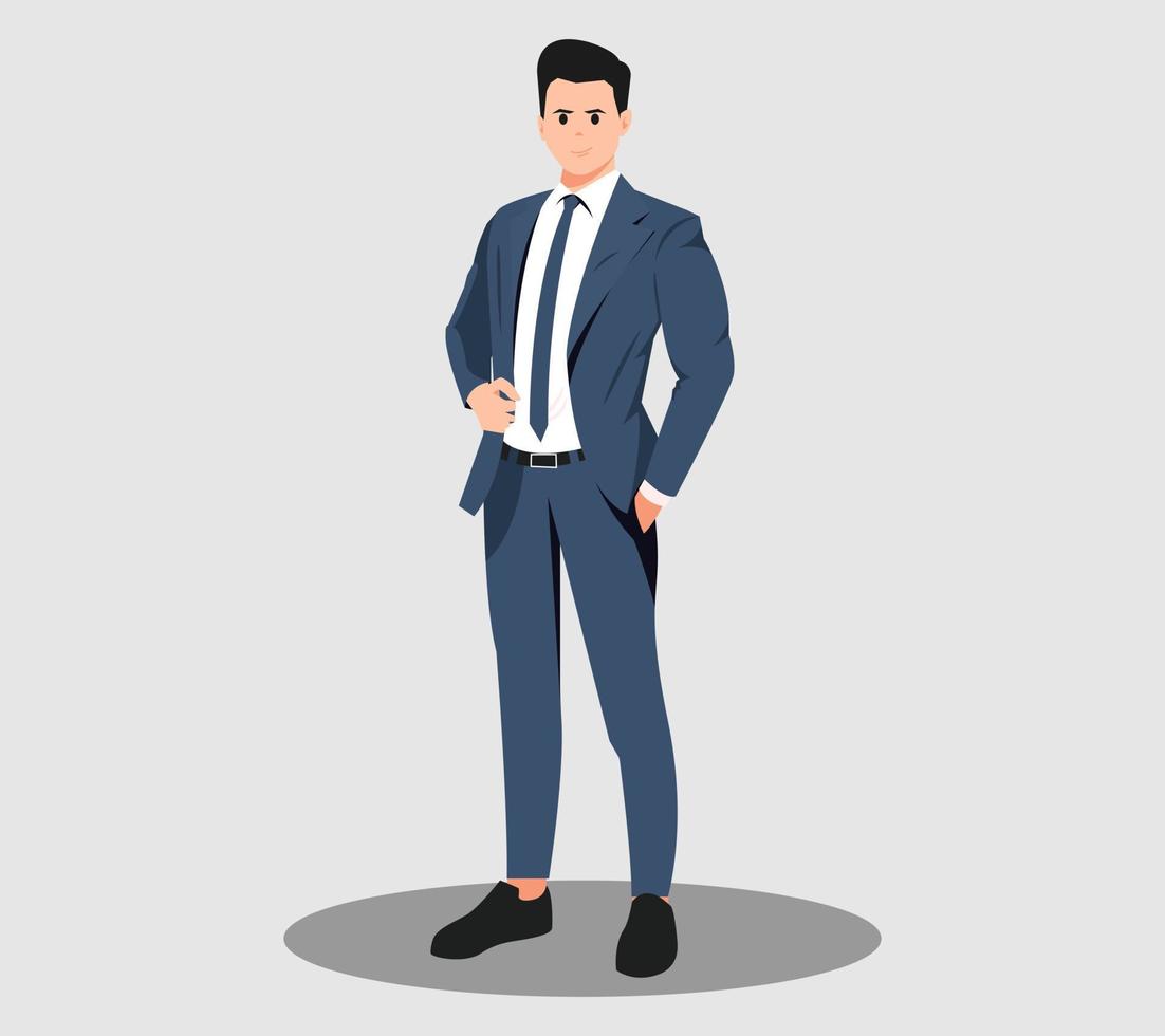 Businessman character illustration, young businessman in elegant suit. Handsome man in business suit, smiling vector