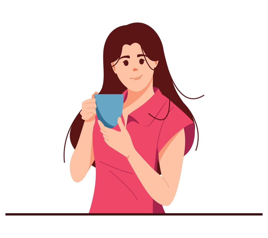 Young woman holding cup of coffee vector