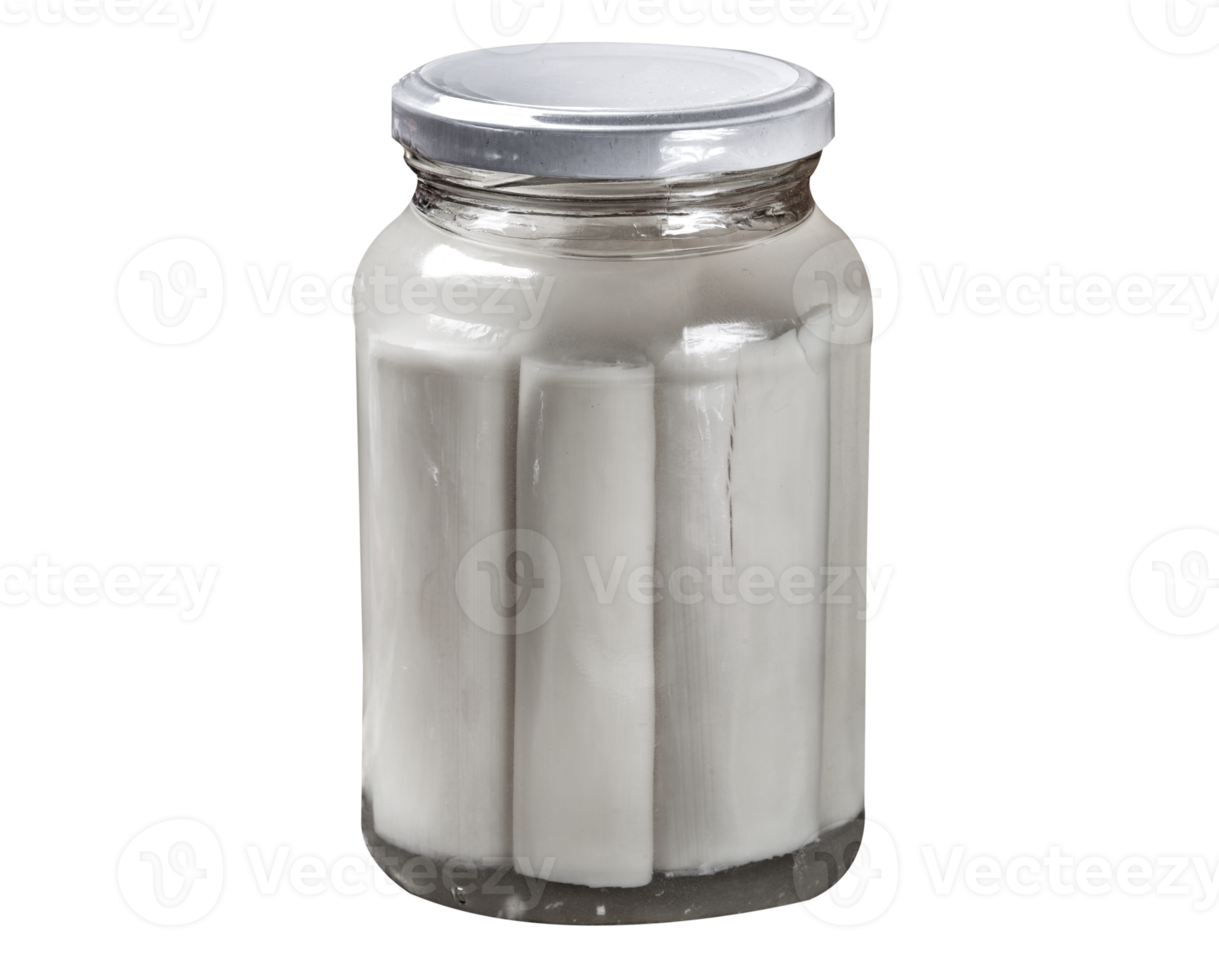 Glass jars with heart of palm on white png