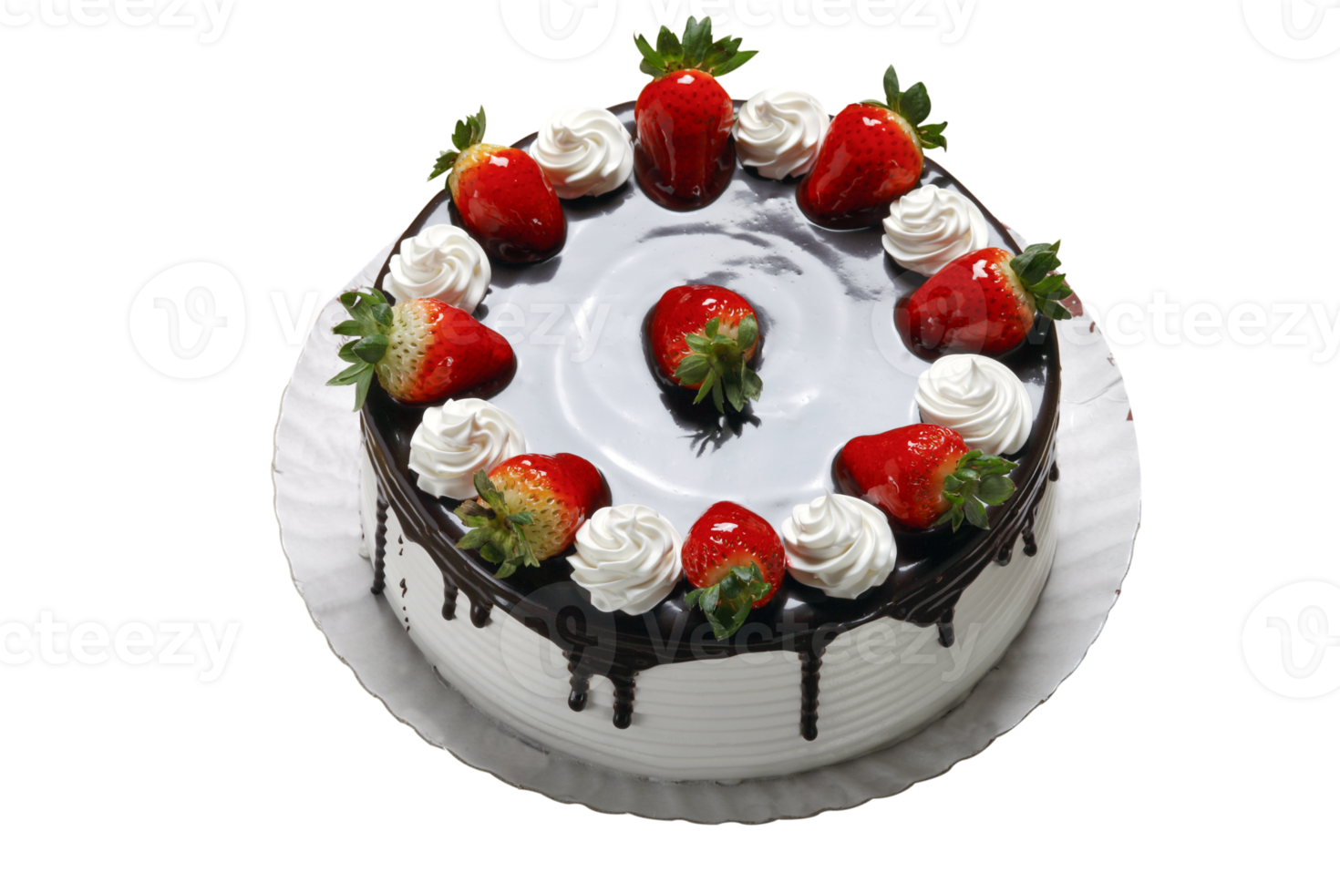 Strawberry birthday cake with whipped cream png