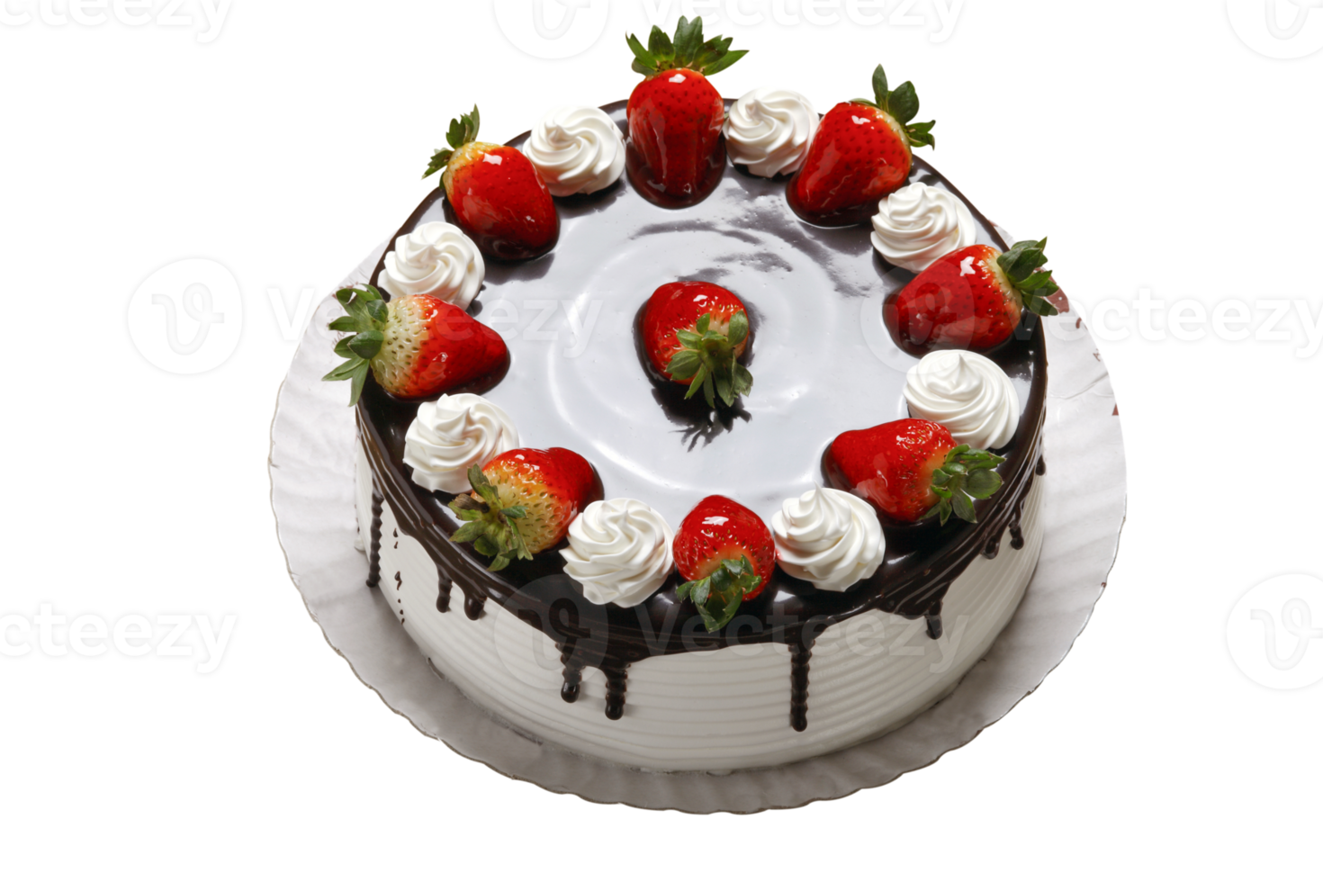 Strawberry birthday cake with whipped cream png